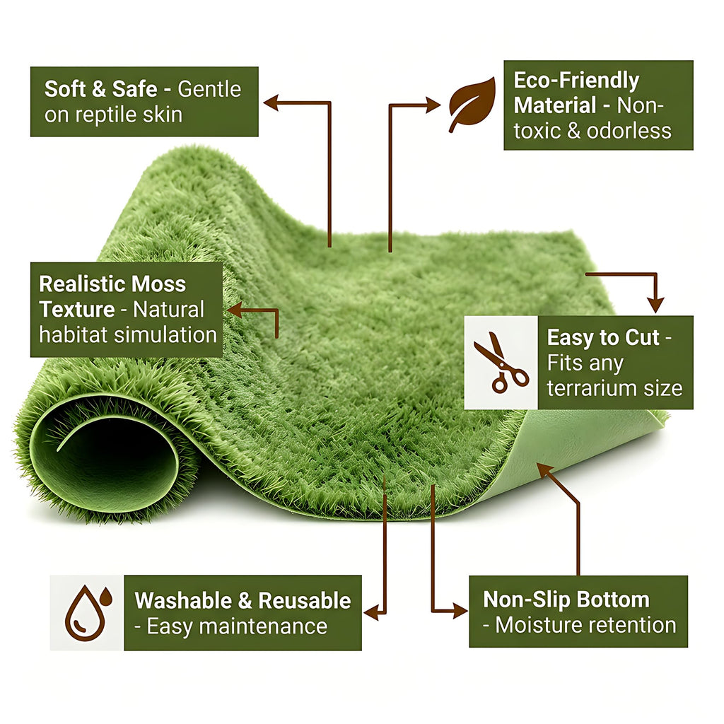 Reptile Carpet Substrate, Washable Absorbent Moss Mat Bedding Liner