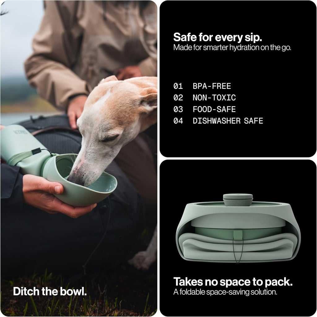 Portable Dog Water Bottle, Collapsible Water Bottle for Dogs Perfect for Walking, Hiking and Outdoors | Works as a