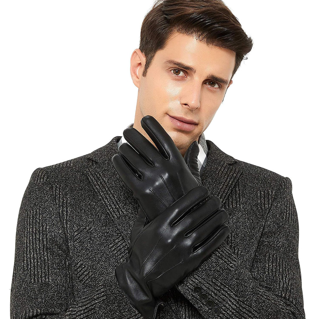 Luxury Mens Leather Gloves Fleece Lined-Soft Comfortable Lambskin