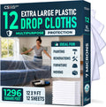 CS 12 Pack Clear Plastic Drop Cloth for Painting & Decorating, 12x9Ft Each