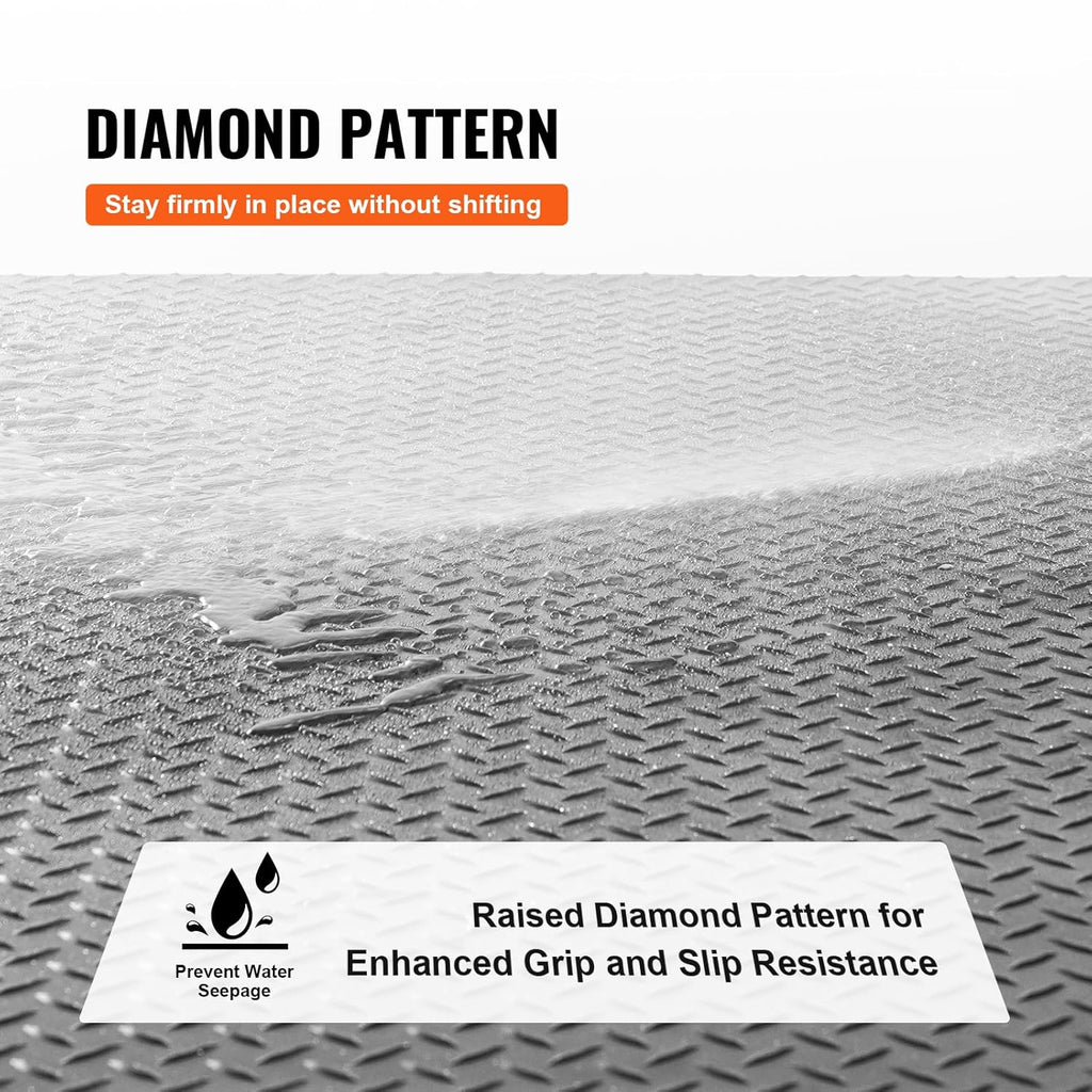 Diamond-Plate Rubber Flooring Roll, 3 mm x 4 ft x 10 ft Garage Floor Mat, SBR, Easy to Clean, Diamond Plate Rubber