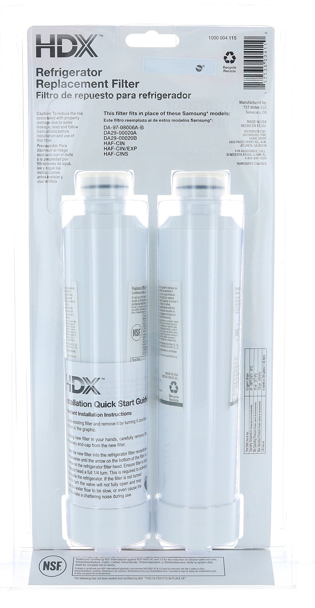 HDX FMS-2 Replacement Water Filter / Purifier for Samsung Refrigerators (2 Pack)