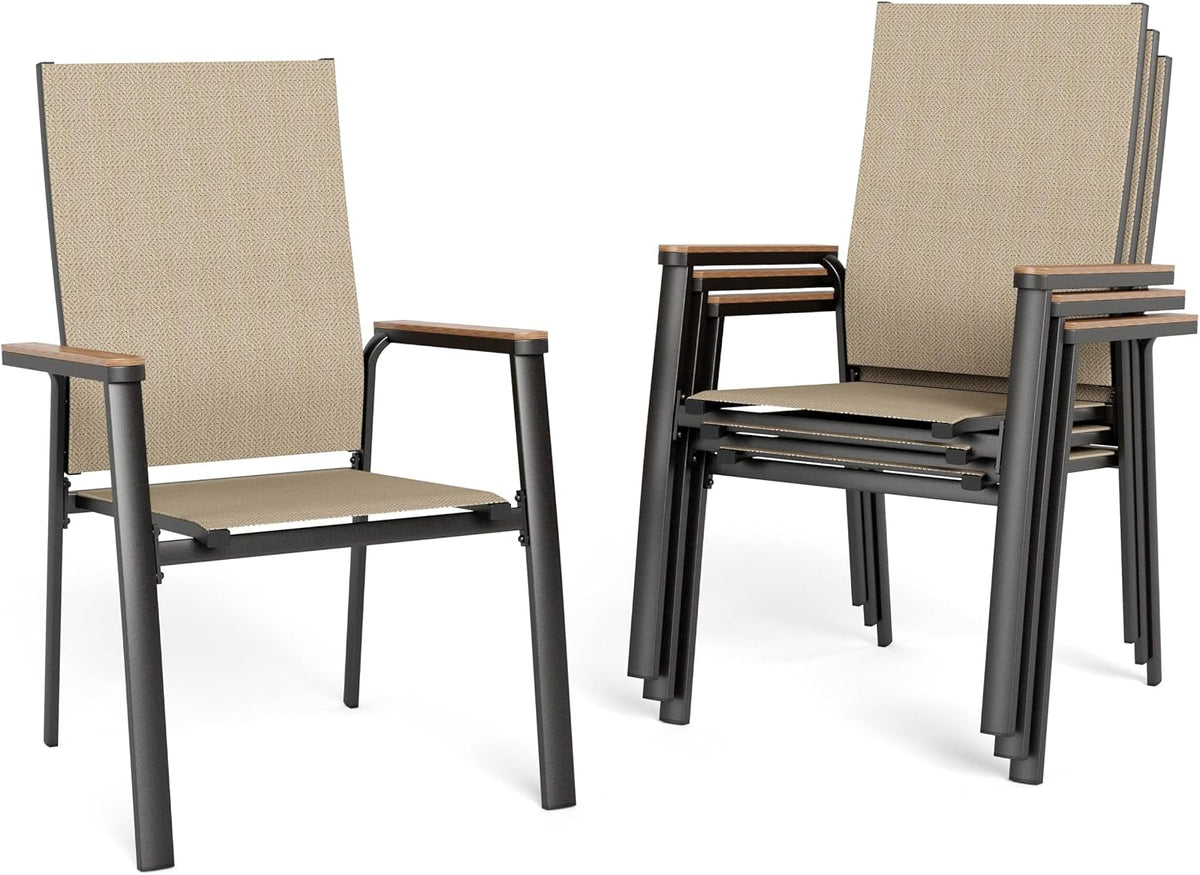 Patio Dining Chairs Set of 4, Stackable Aluminuum Frame