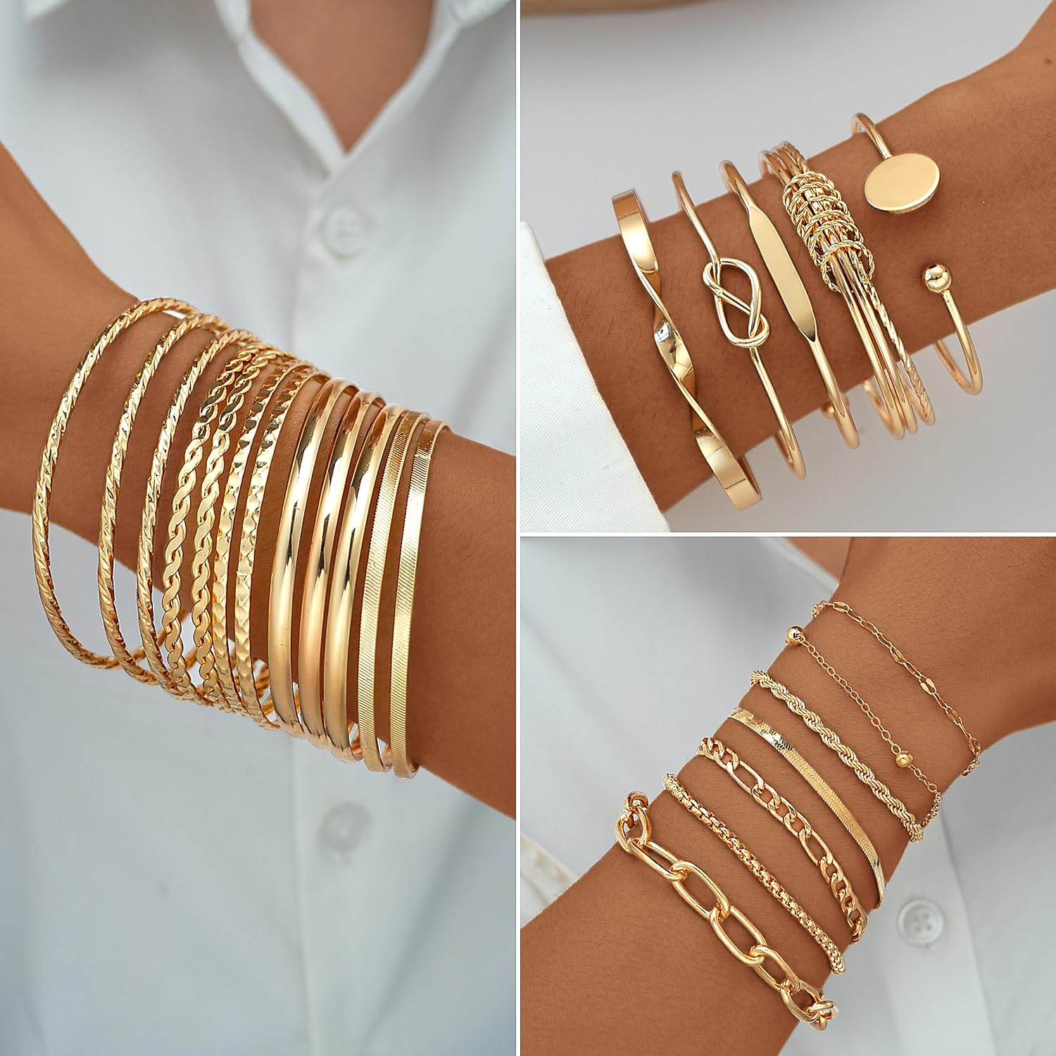 78 Pieces Gold Jewelry Set for Women, 9 Necklace, 24 Bracelet, 22 Earrings, 23 Knuckle Rings Gold Plated Jewerly set