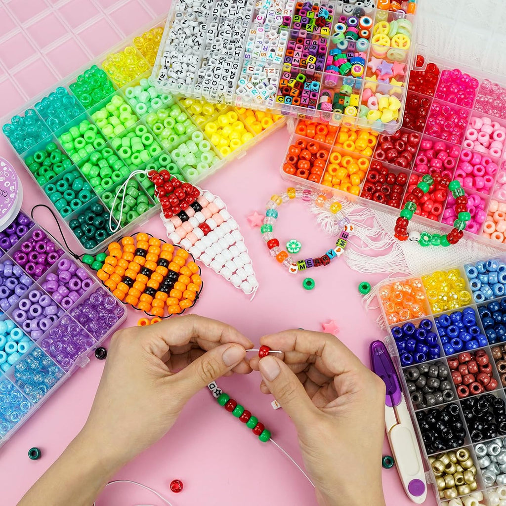 5 Boxes Bracelet Making Kit Pony Beads, 96 Colors 3500Pcs Kandi Beads for Bracelets with 800Pcs Letter Bead