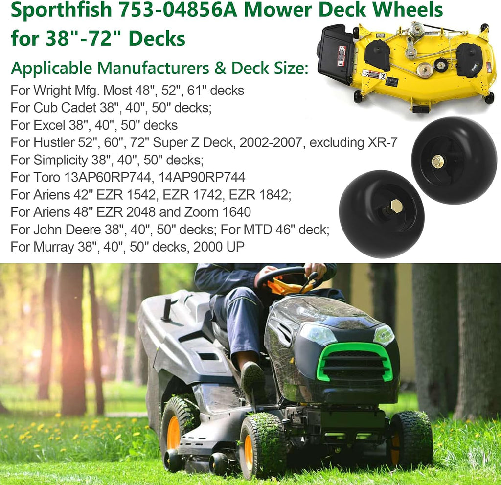753-04856A Mower Deck Wheels for Cub Cadet Craftsman Husqvarna Lawn Mower Deck Rollers Gauge Wheel Work with 42" 46" 48" 50" 52" 54" Decks, 2 Pack Lawnmower Tractor Deck Tire