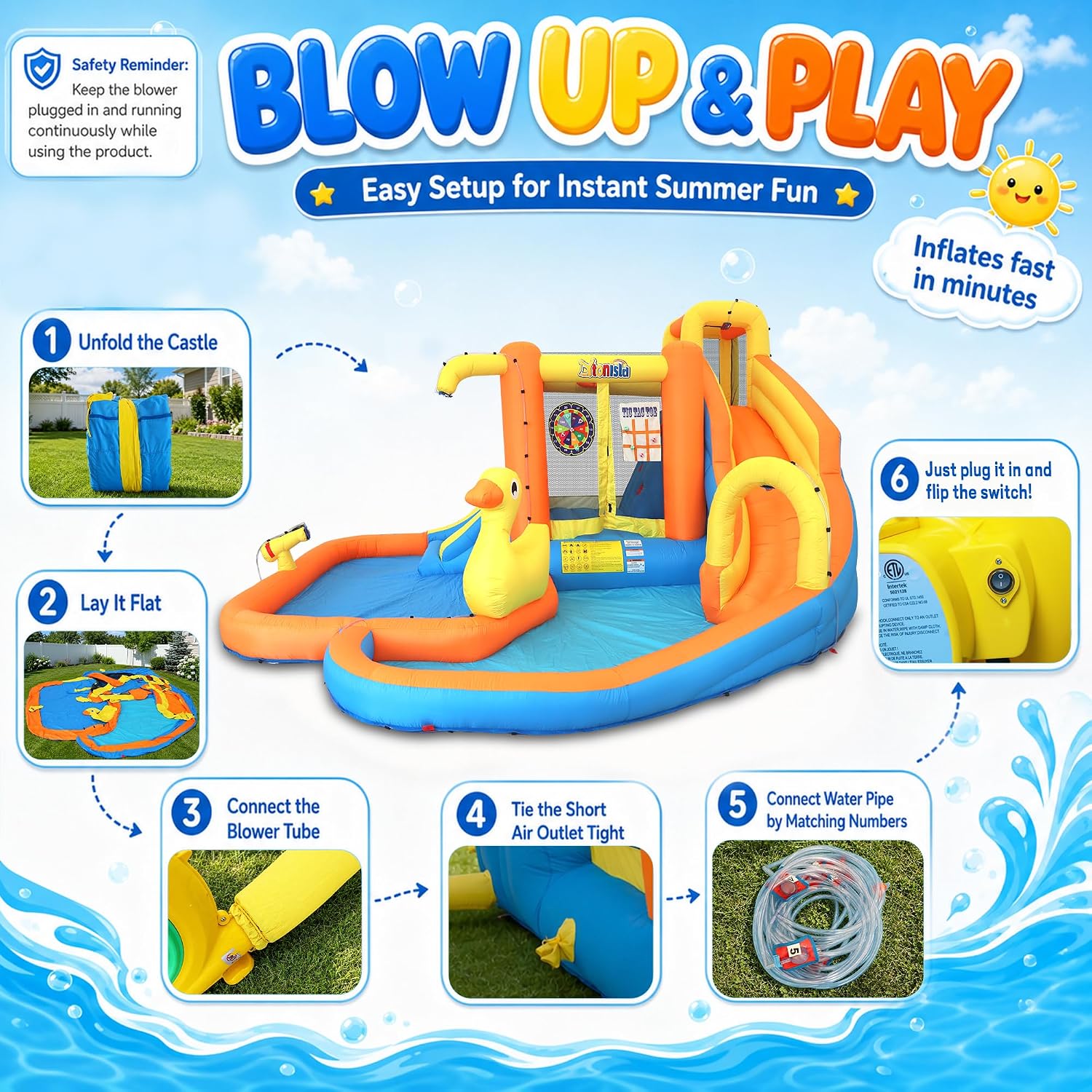 Inflatable Water Park for Kids 3-10yr, Water Slide Bounce House W/Blower | Large Water Bounce House with 2 Slide, 2