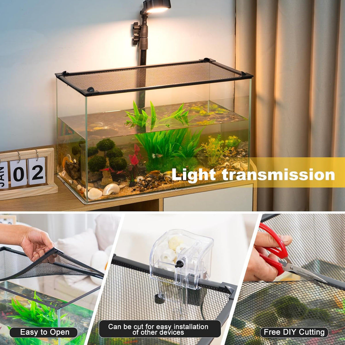 Fish Tank Lid Magnetic Aquarium Lid Tank Hood top Cover Anti-Jumping Net Cover Mesh to Protect Fish Jumping Out of