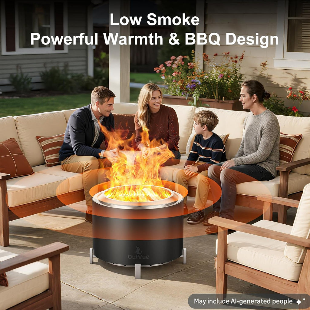 27 Inch Stainless Steel Smokeless Fire Pit with Waterproof Cover