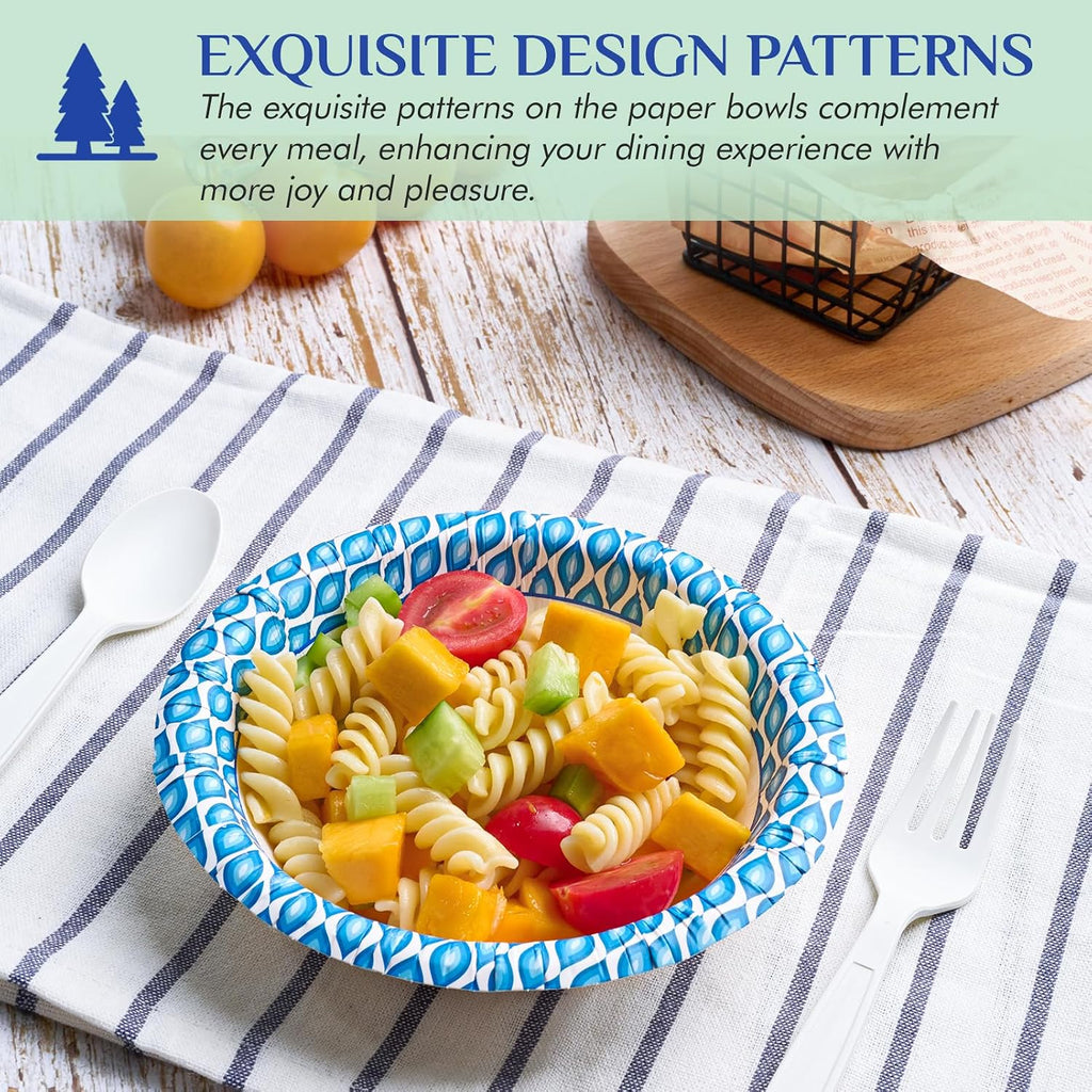 12 oz Paper Bowls, 200 Count Printed Disposable Small Bowls Bulk