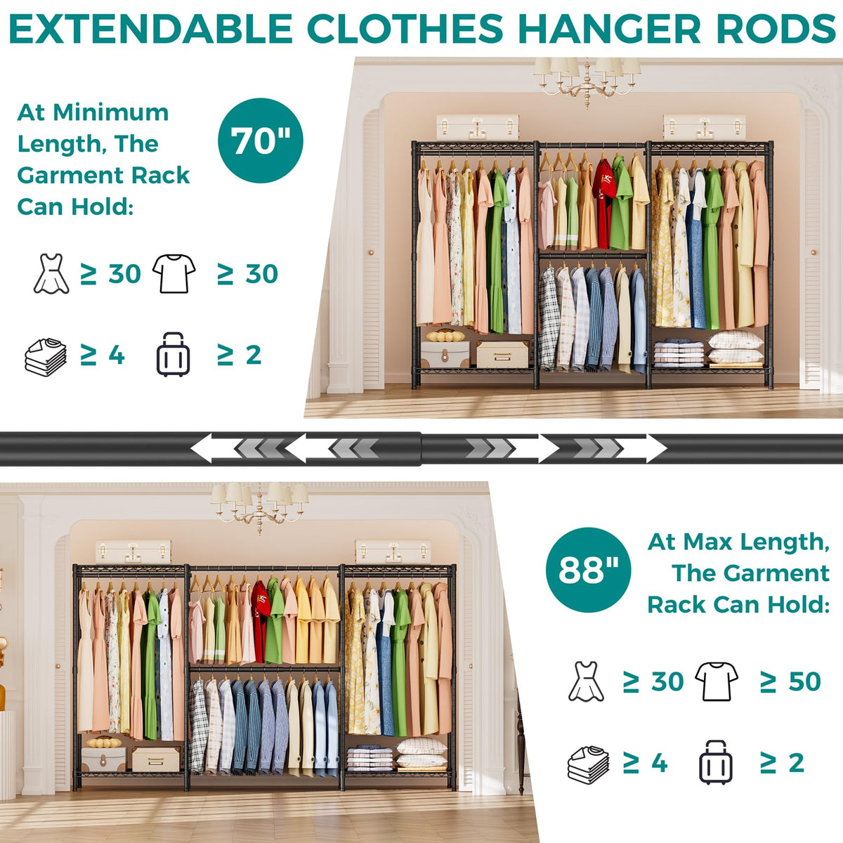 Heavy Duty Portable Closet Metal Clothes Racks Wardrobe with Shelf