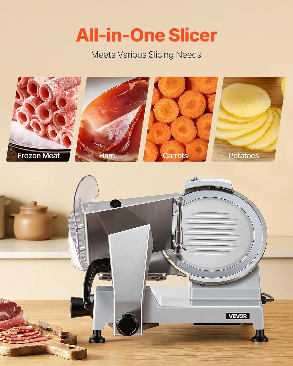 Commercial Meat Slicer, 10 inch Electric Food Slicer, 240W Frozen Meat Deli Slicer, Premium Chromium-plated Steel