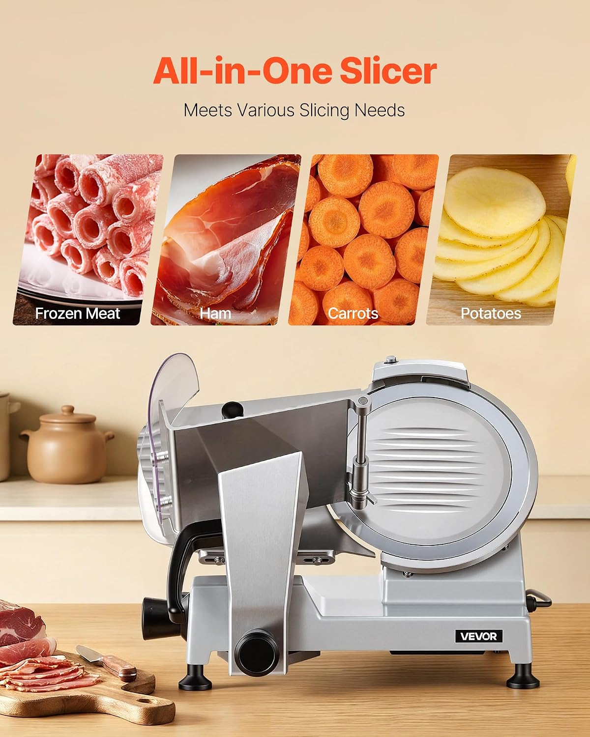Commercial Meat Slicer, 10 inch Electric Food Slicer, 240W Frozen Meat Deli Slicer, Premium Chromium-plated Steel
