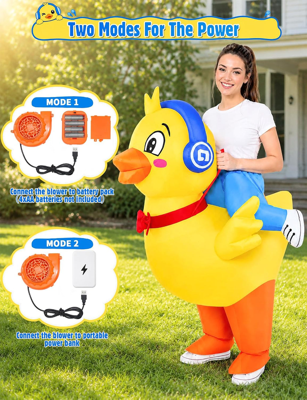 Inflatable Duck Costume for Adult Halloween, Blow Up Ride on Yellow Ducky Costume for Men Women, Funny Animal Outfit