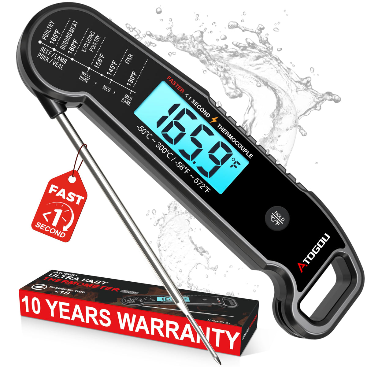 Professional Meat Thermometer Digital, <1 Sec Instant Read, Black
