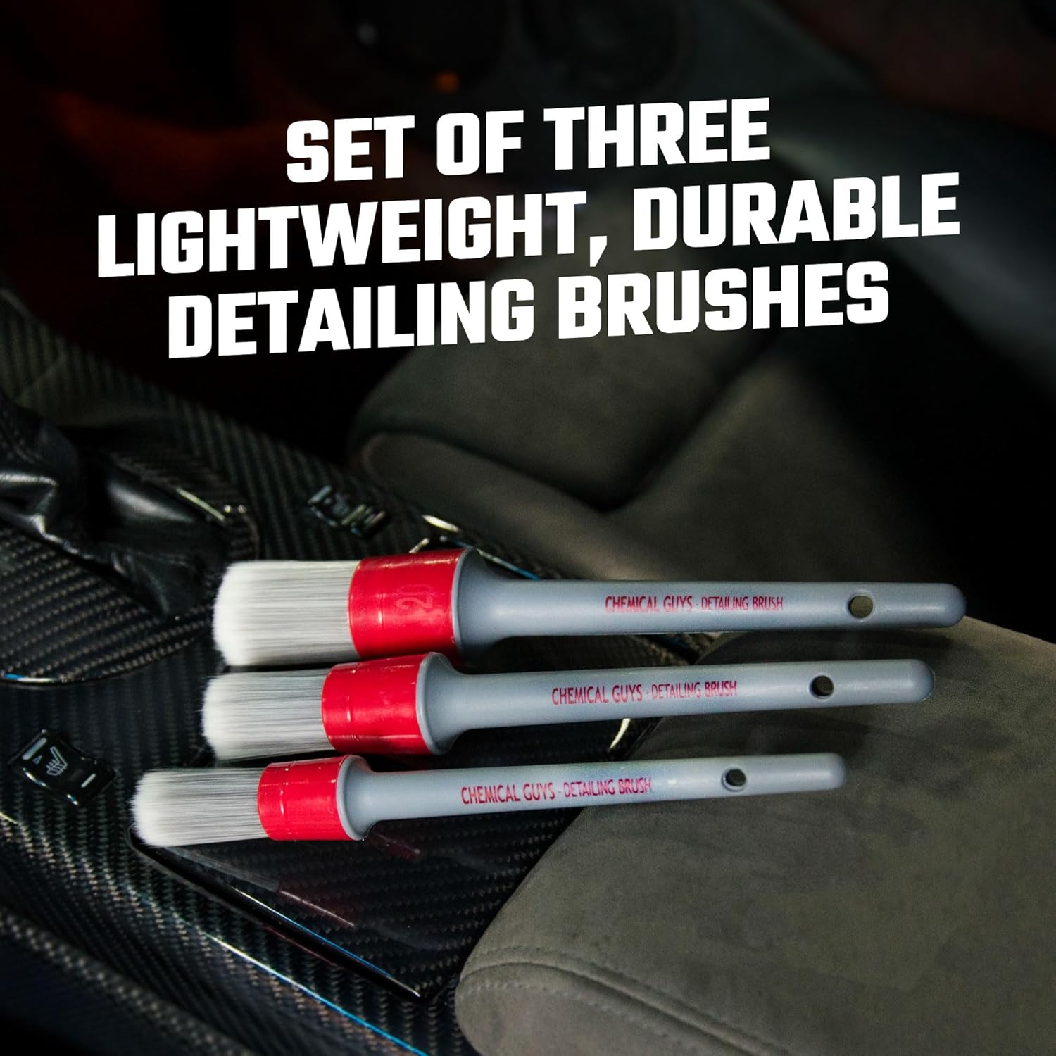 All in the Details Interior Detailing Brush Set - 3-Piece Soft & Durable Car Detailing Brushes for Vents, Consoles