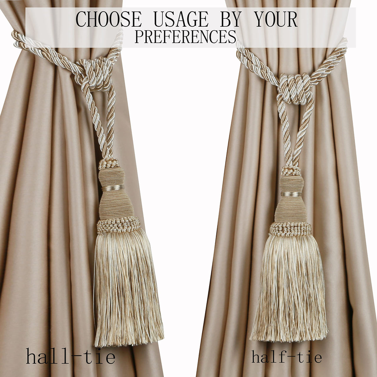 2 Pack Curtain Tiebacks Tassel Drapery Tie-Backs Rope Holdbacks