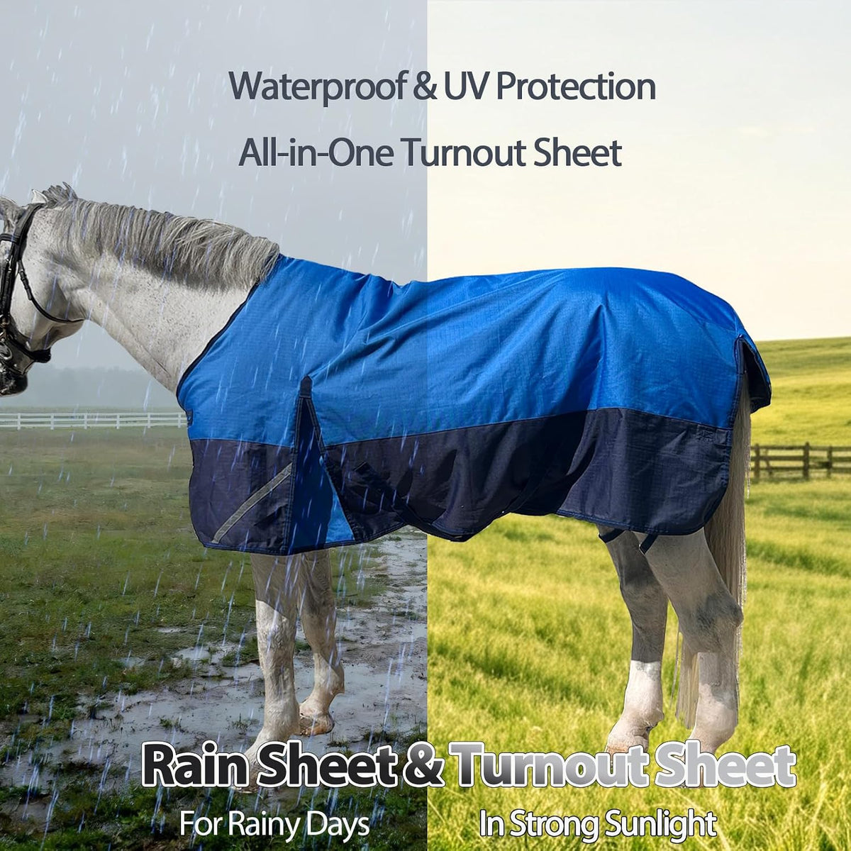 1200D Fall Horse Turnout Sheet (0g No Fill) Horse Blanket,Dark Blue 69''