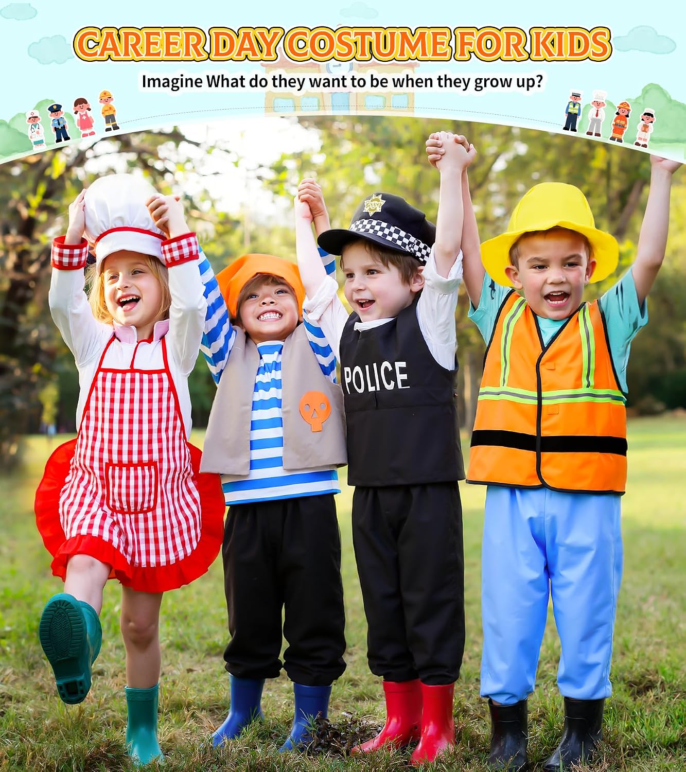 Boy's Dress Up Costumes Set, Kids Role Play Set 11pcs Dress Up Trunk | Pirate, Chef, Construction Worker, Policeman