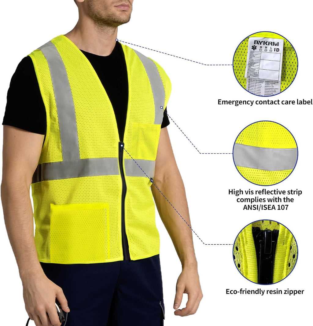 2 Pocket Mesh High Visibility Reflective Safety Vest for men & Women ANSI/ISEA 107 Standards