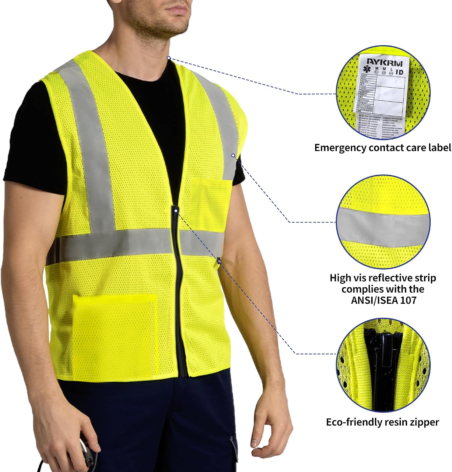 2 Pocket Mesh High Visibility Reflective Safety Vest for men & Women ANSI/ISEA 107 Standards