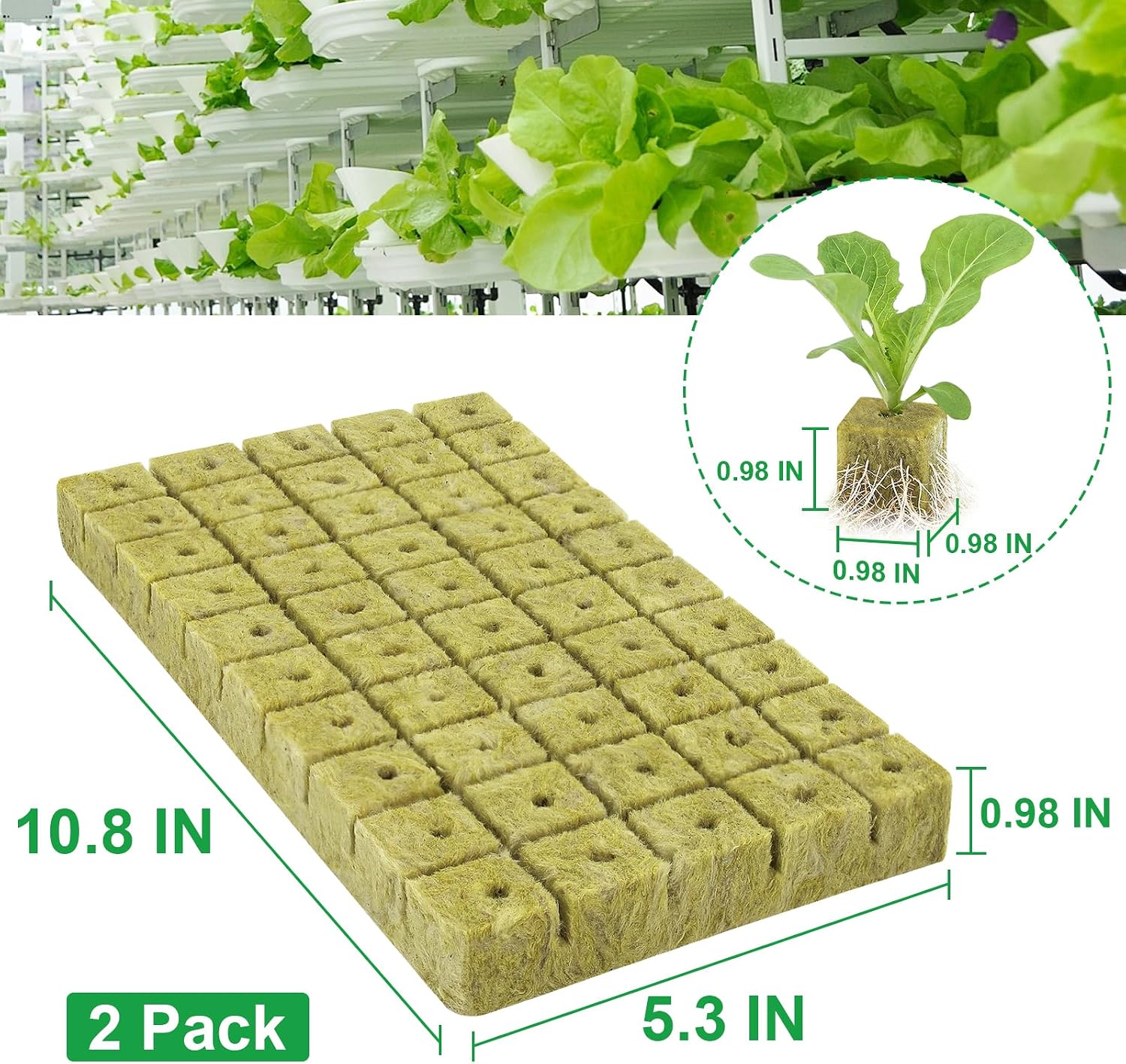 Rockwool Cubes 1 Inch – 100 Pack Premium Rock Wool Planting Cubes for Hydroponics, Seed Starting, Cloning & Cuttings
