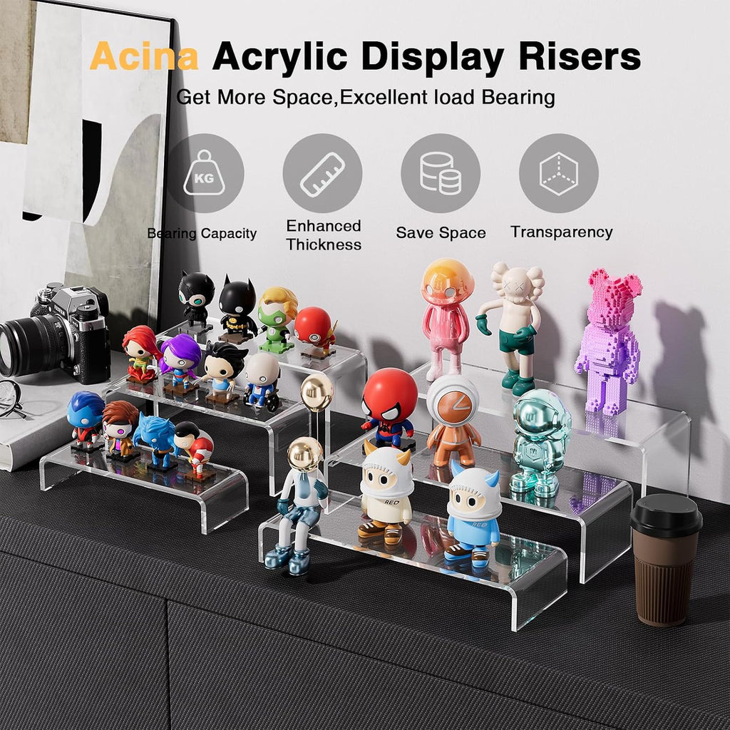Acrylic Display Risers, 6 Pcs 12" Large Acrylic Risers Stand, 6Pcs 12" Large Acrylic Risers Thickened to 5mm Clear