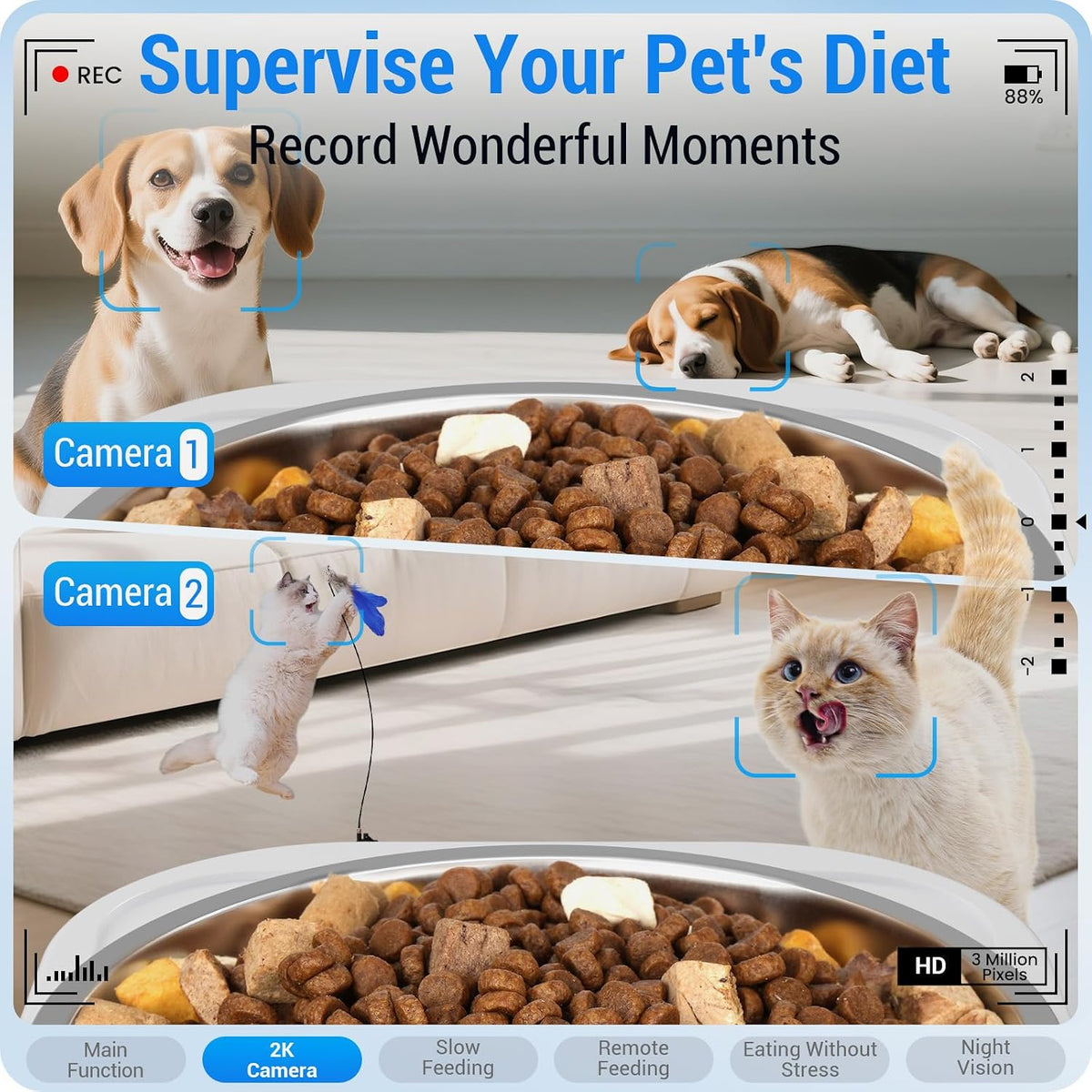 5G WiFi Automatic Cat Feeder with Two HD Camera: 7L Automatic Dog Feeder with Night Vision, Auto Cat Food Dispenser