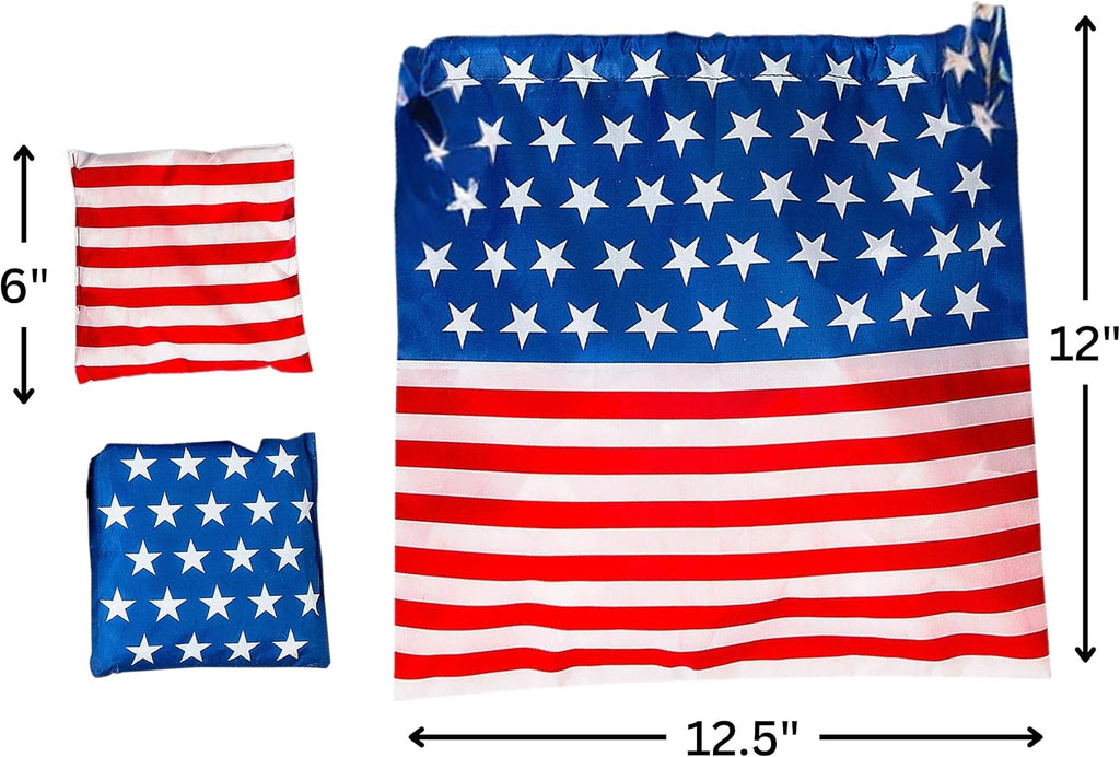 Patriotic Cornhole Stars & Stripes Bean Bags with Drawstring Bag - 6" Bean Bags with 12" Drawstring Bag (Set of 9)
