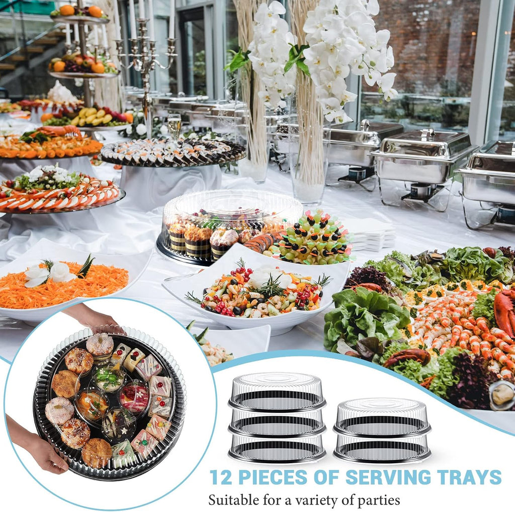 12 Pack 18 Inch Round Plastic Serving Trays with Lids