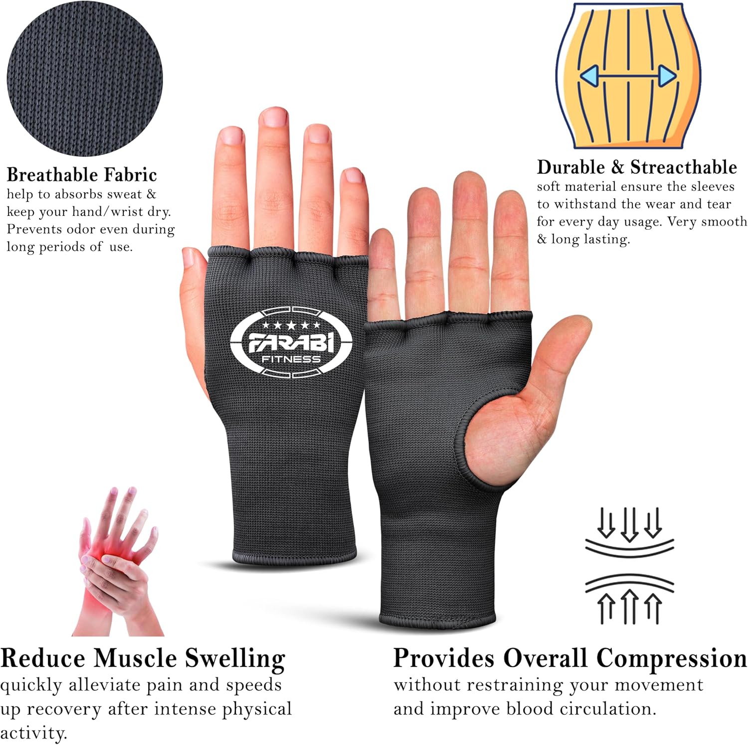 Boxing Hand Wraps Half Finger Elasticated Inner Gloves for Punching Boxing Bandages for MMA, Muay Thai, Training