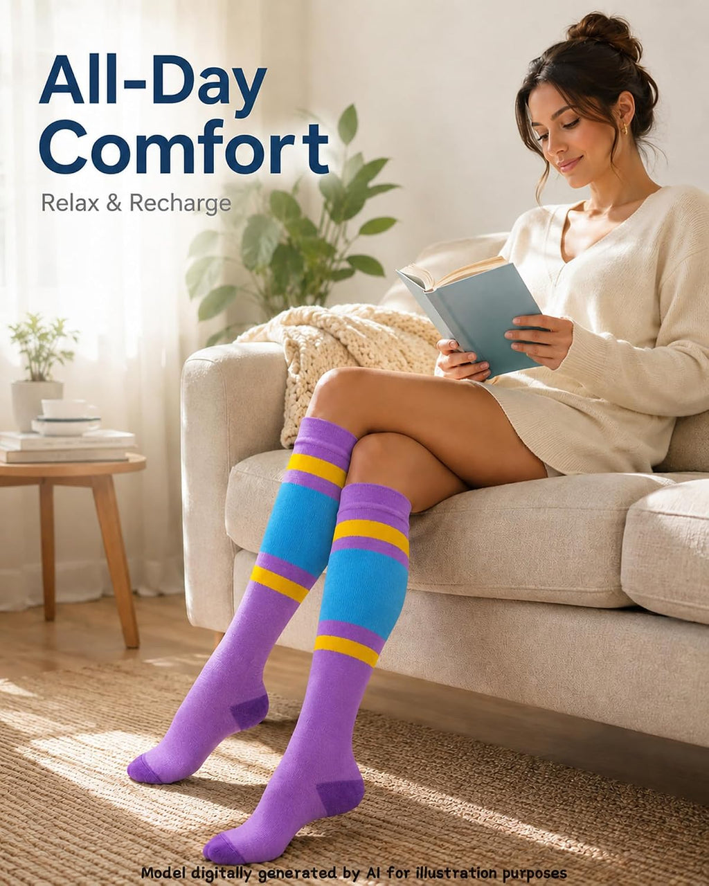 3-Pack 20-30 mmHg Cotton Compression Socks, Bright Striped