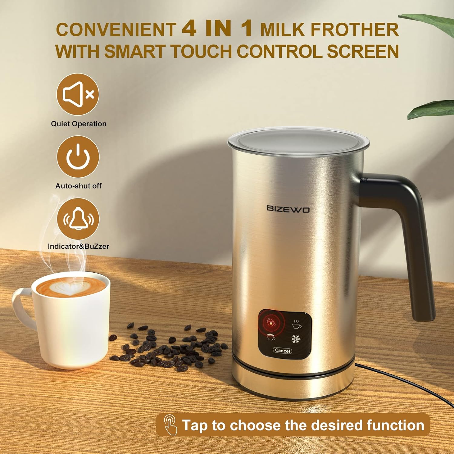 Milk Frother Electric, 4 IN 1 Warm and Cold Milk Steamer for Coffee Latte | Automatic Cold and Hot Foam, Stainless