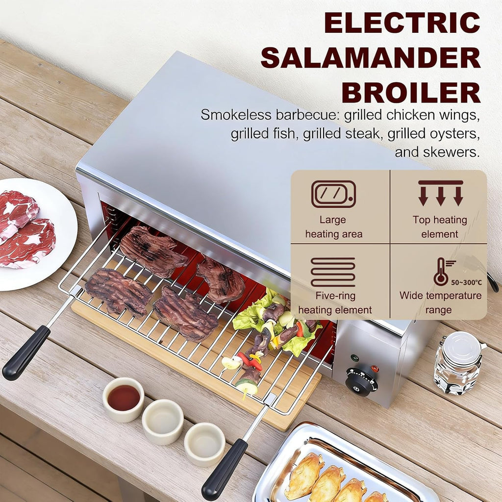 Commercial Salamander Broiler Countertop Grill, 2000W Electric Salamander Cheese Melter Stainless Steel Wall Mounted
