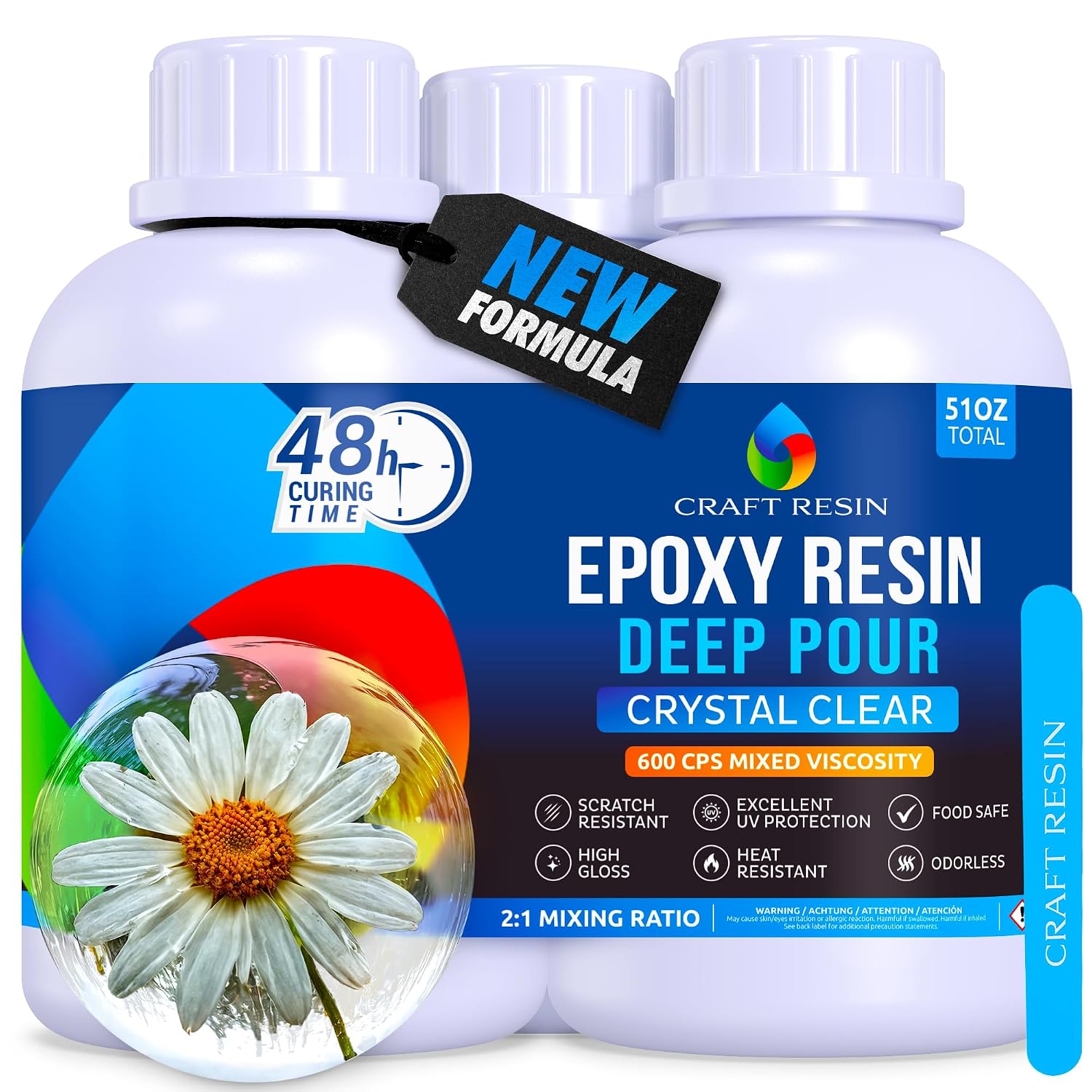 Deep Pour Epoxy Resin Kit. 2” Pours, Crystal Clear - 51 Oz | Bubble Free, UV Resistant & Food Safe Casting Resin