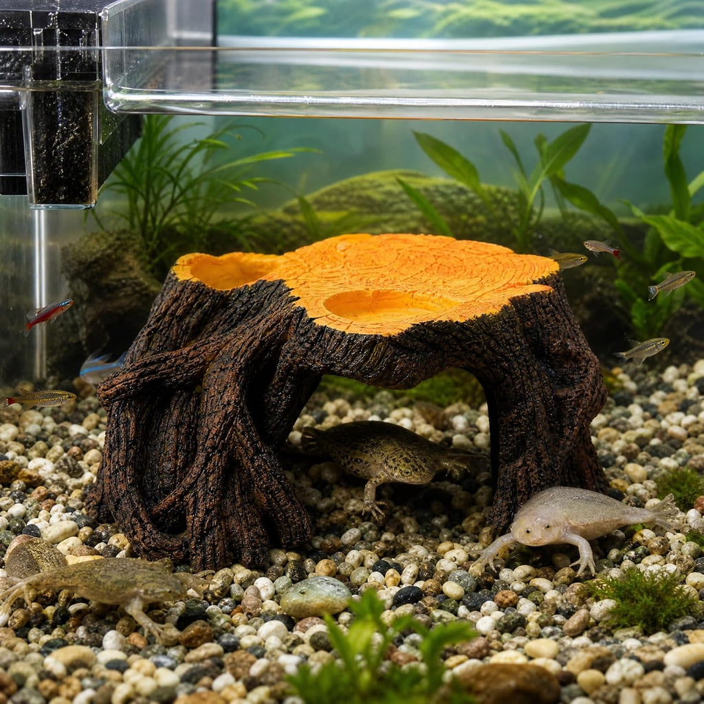 Reptile Hide Cave, 3 in 1 Tree Stump with Basking Platform