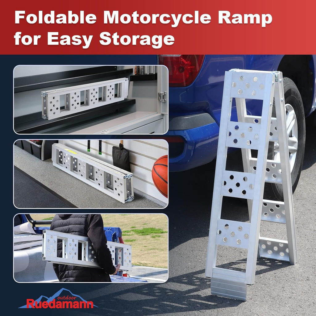 1PC 6FT Folding Aluminum Motorcycle Ramp, 440 lbs Capacity | 8" Wide Portable Dirt Bike Ramp for Truck Bed Loading
