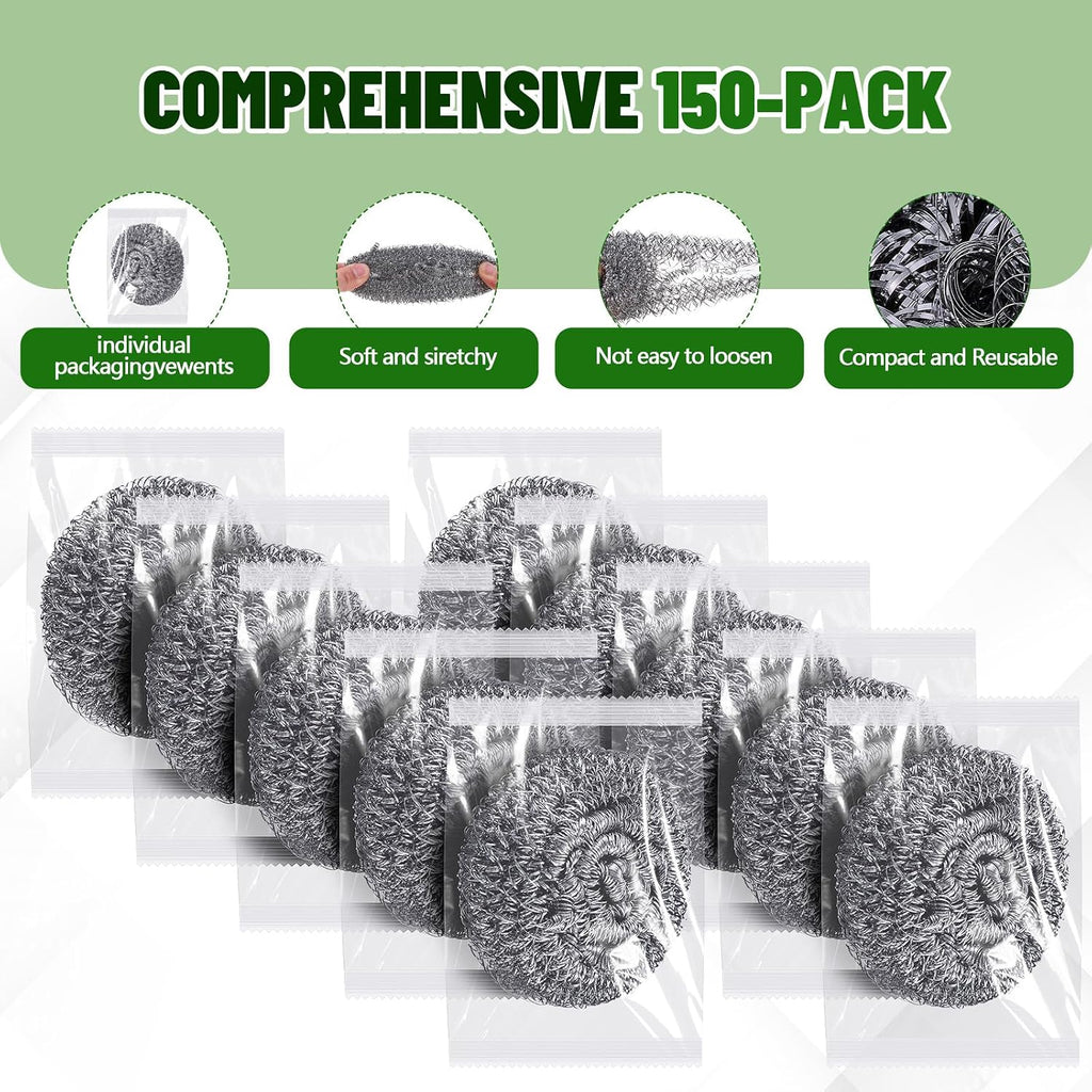 150 Pack Steel Wool Scrubbers 2.5 Inch, 15 Gram, Classic
