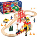 Wooden Train Set Toddler Toys - 38 Pieces Wood Train Track Set for Toddlers 3-4 Years with Crane, Bridge & Accessories