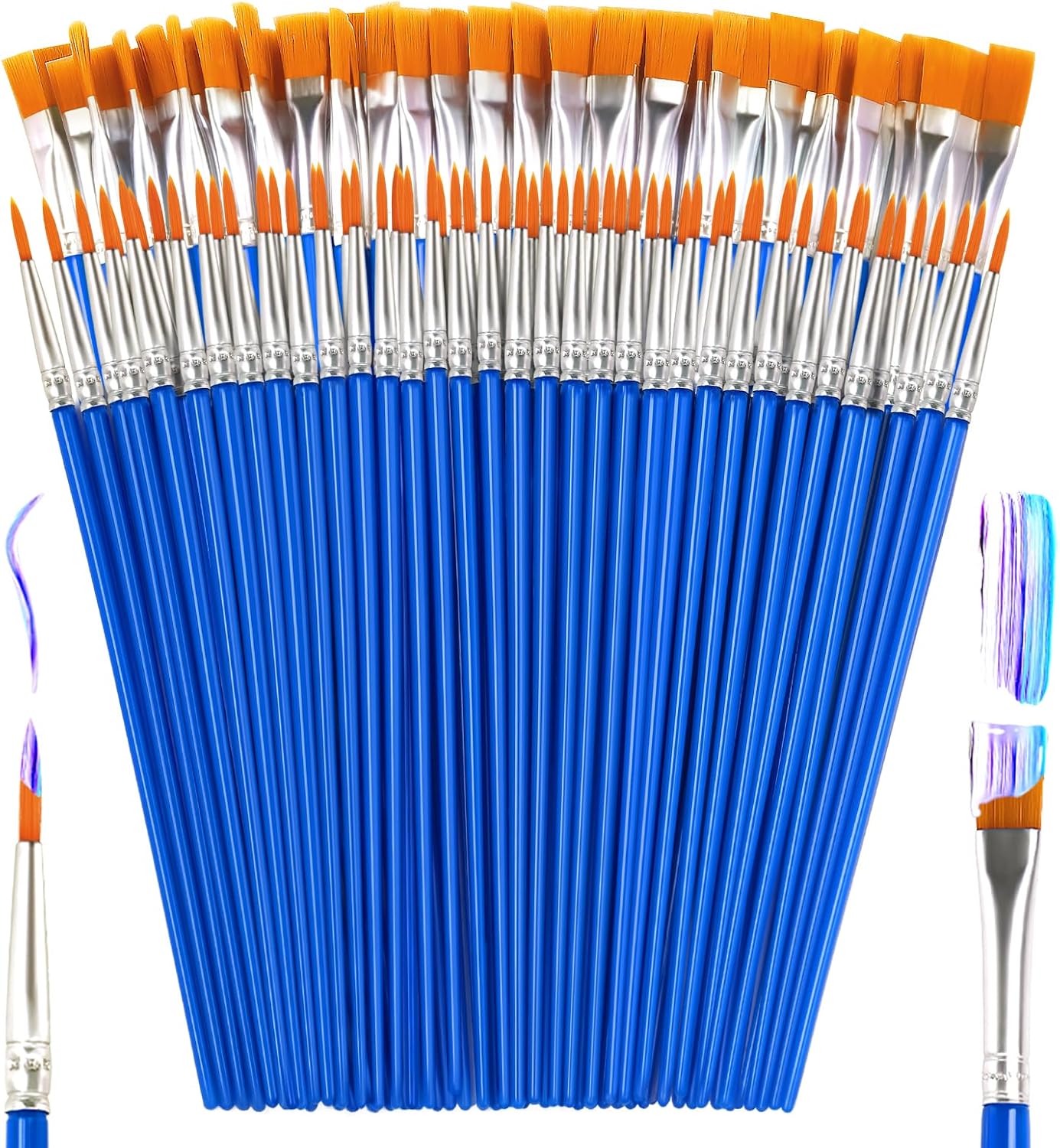 Small Paint Brushes Bulk, 110 Pcs Flat Tip Round Acrylic Paint Brushes for Kids Classroom Acrylic Watercolor Canvas
