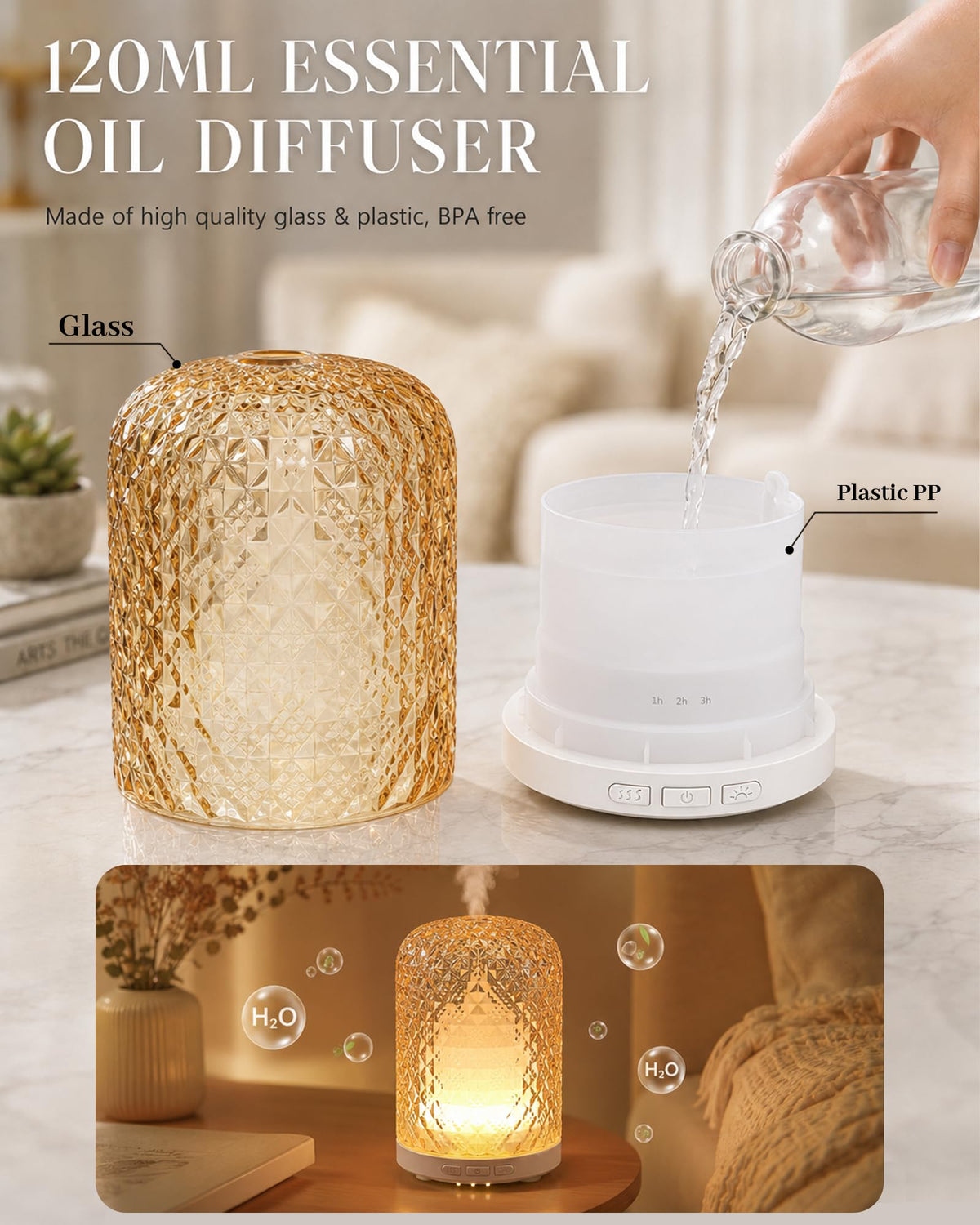 Glass Essential Oil Diffuser with Pulse/Continuous Mist