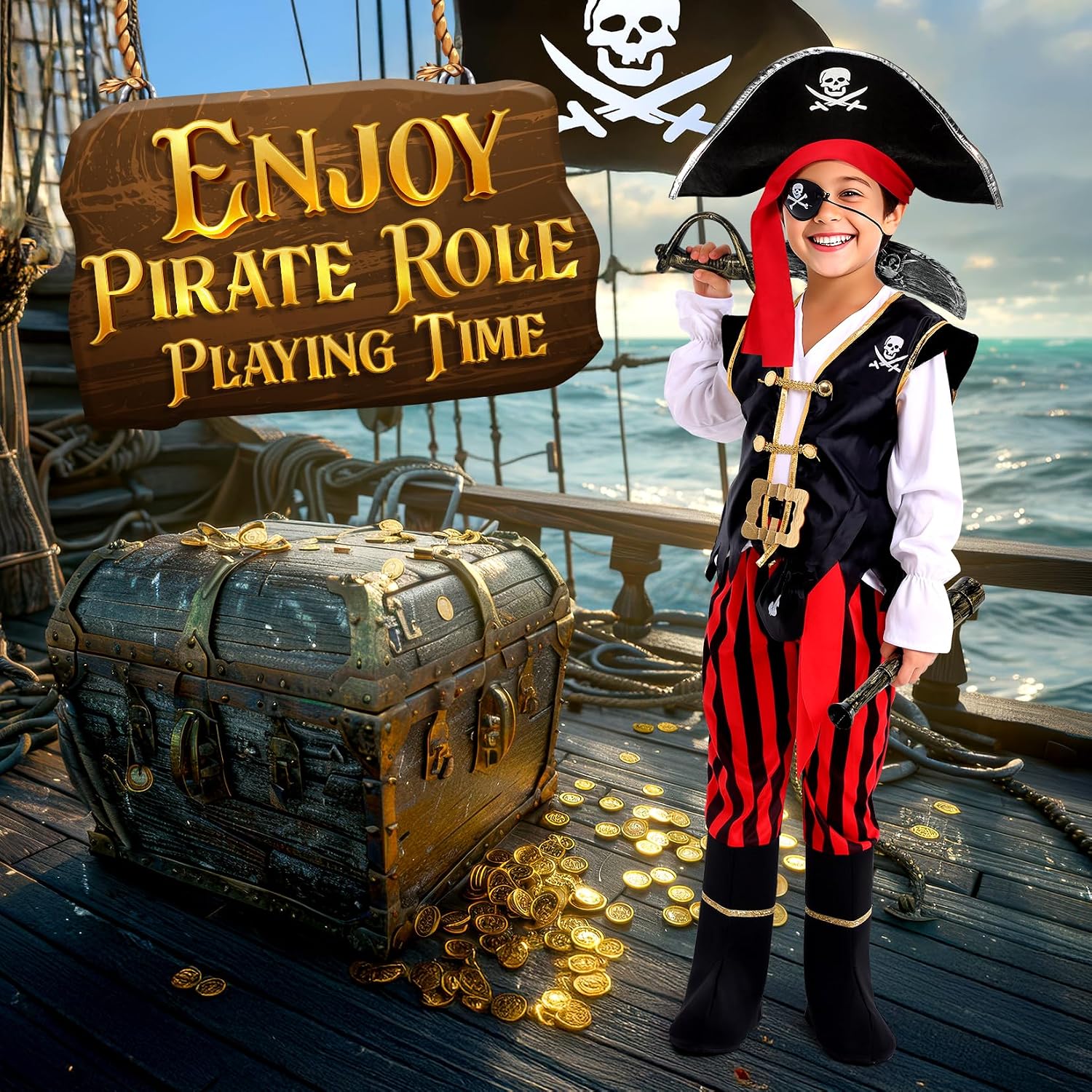 Pirate Costume Kids Boys Halloween Costume,Halloween Costumes for Boy,Toddler Pirate Costumes for Role Play Dress Up