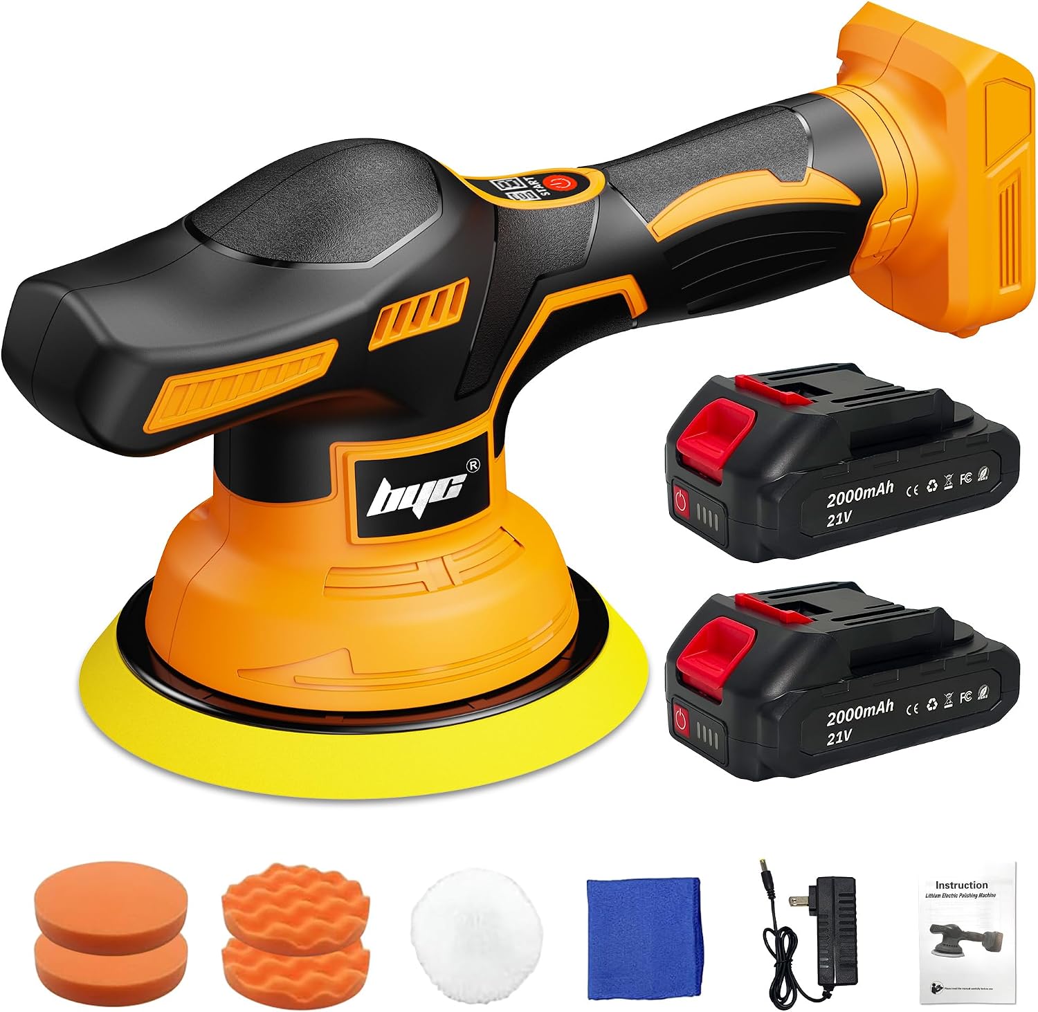 Cordless Car Buffer Polisher kit - 2Pcs 2000mAh 21V Battery, 6 Inch Portable Orbital Buffer Polisher Kit, 8 Variable