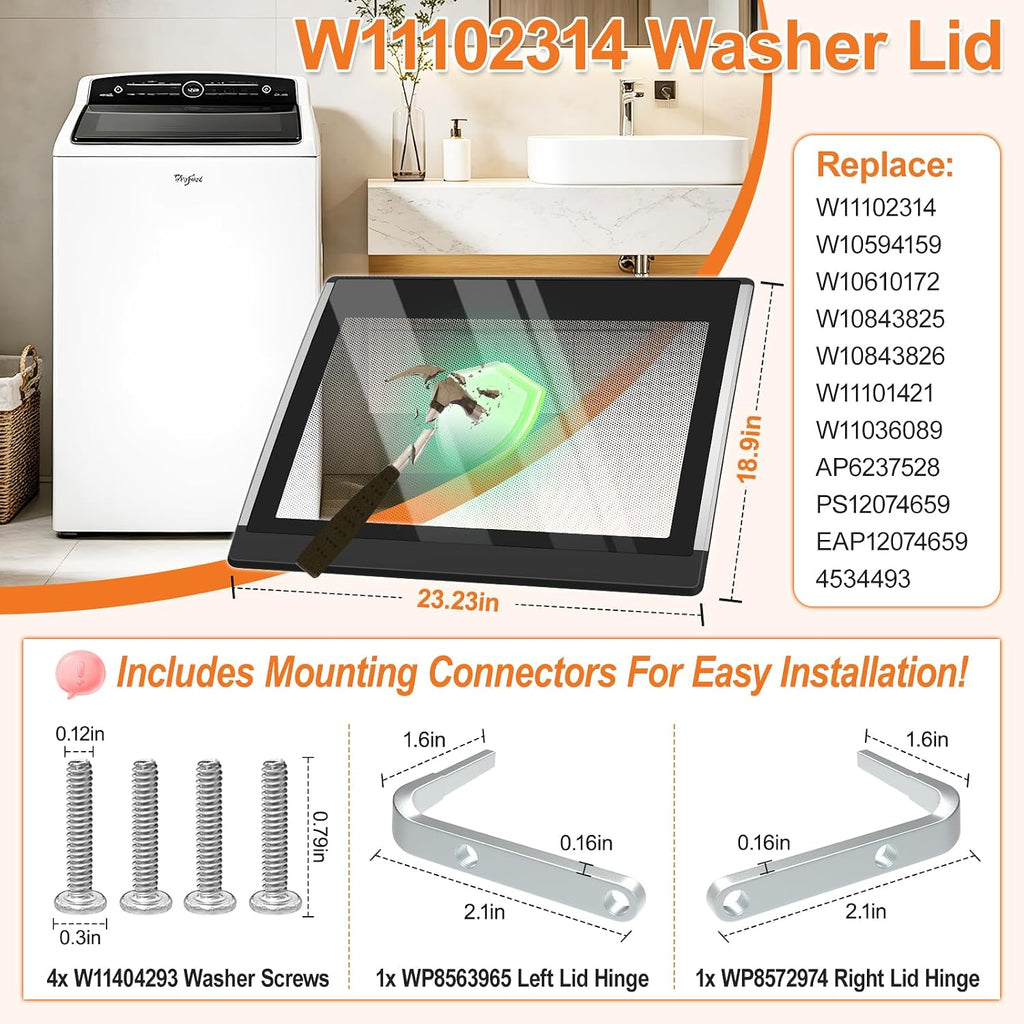 Cabrio Washer Lid WTW8500DC5 For Whirlpool Lid W11102314 WTW8500DC Parts