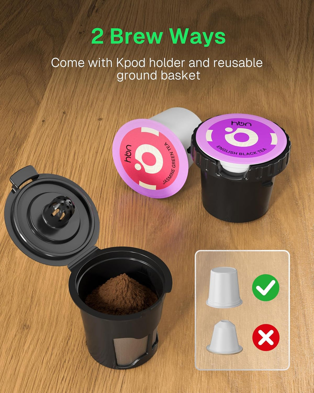 Single Serve Coffee Maker for K-Cup & Ground Coffee, Fast Brew One Cup Coffee & Tea Machine with 10oz Stainless Steel