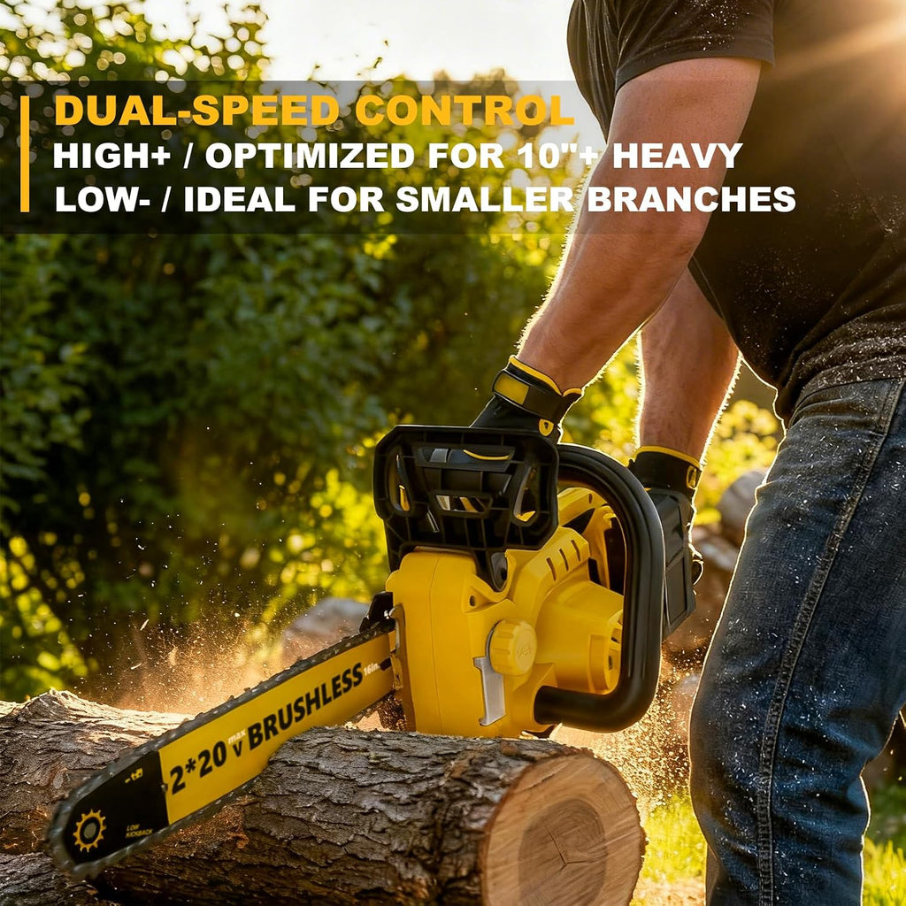 40V(20V*2) 16" Brushless Chainsaw Cordless, Electric Chainsaw Fully Compatible with DeWalt 20V MAX, Auto-Oiling