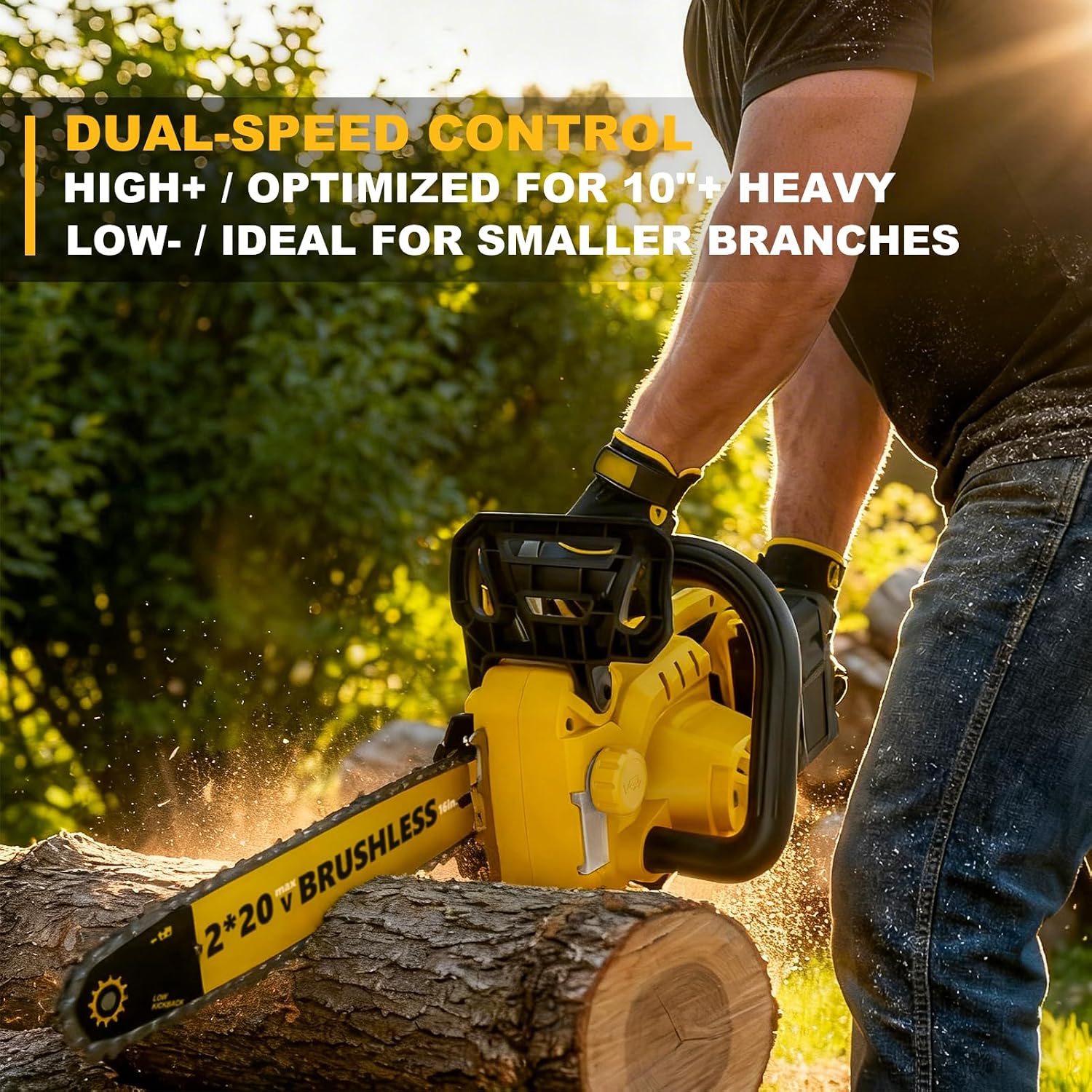 40V(20V*2) 16" Brushless Chainsaw Cordless, Electric Chainsaw Fully Compatible with DeWalt 20V MAX, Auto-Oiling