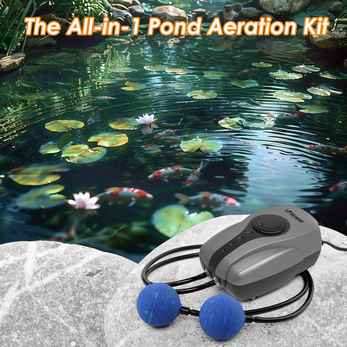 Flow Adjustable Pond Aerator Kit for Outdoor Ponds up to 1,000 Gal