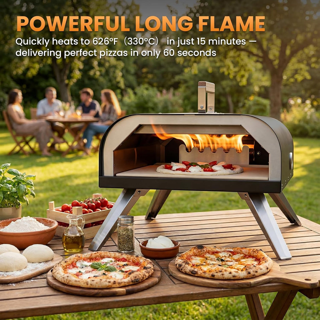 12" Multi-Fuel Outdoor Pizza Oven, Reaches 720°F, Wood and Propane