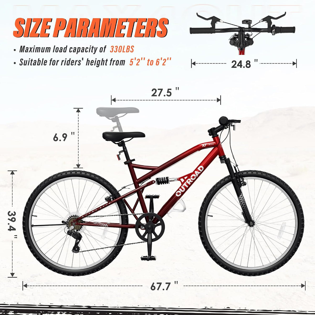 Outroad Mountain Bike, 26 inch Outdoor Cycling Bike, 7-Speed/High-Carbon Steel/V Brake MTB Bicycle, Adjustable